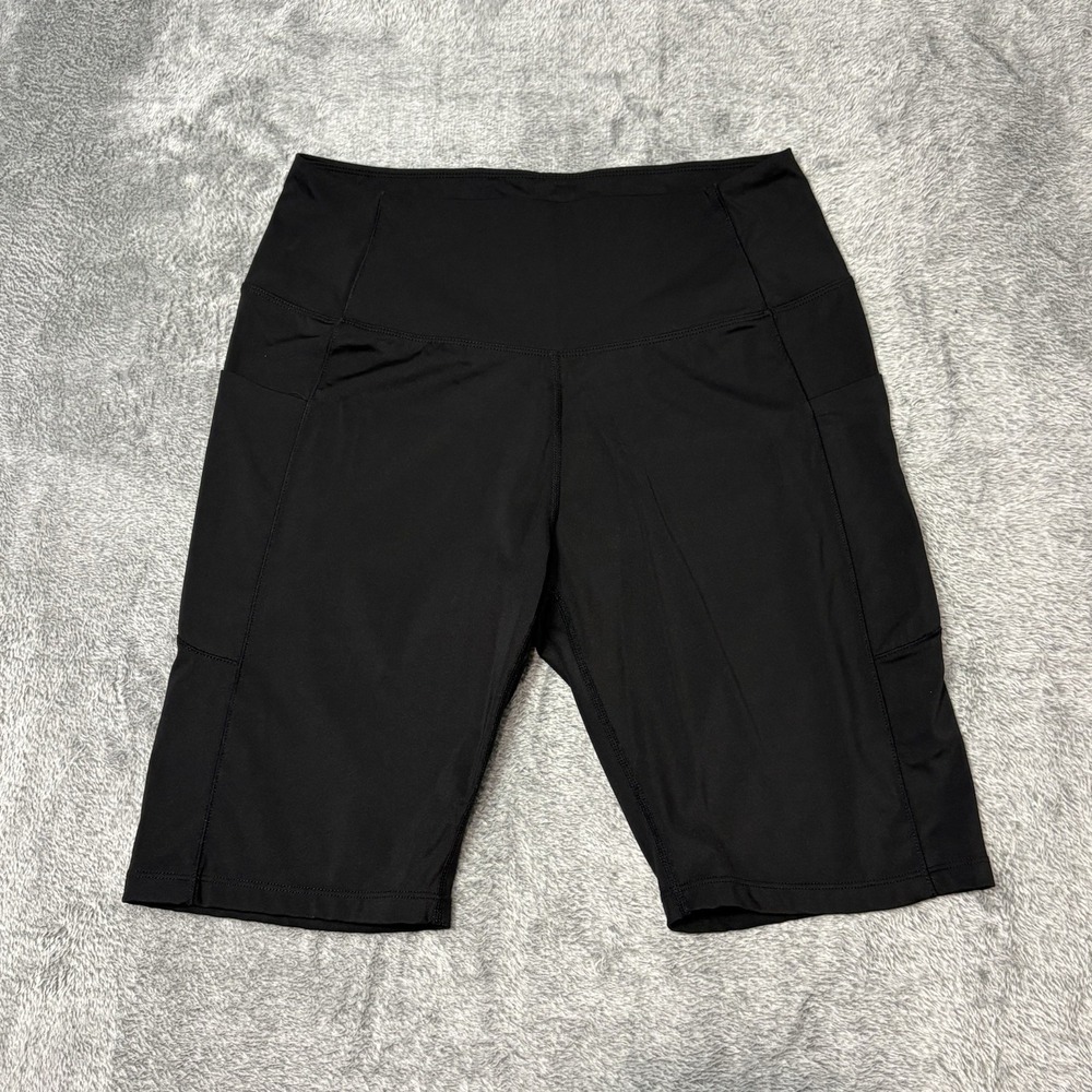 Aerie Biker‎ Shorts Womens L Black High Rise Athletic Stretch Pocket Activewear